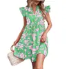 2026 Amazon Aliexpress Venda Quente Transfronteiriça Verão Novo Vestido Curto Feminino Estampado com Decote em V Fashion Doce