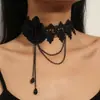 Joias transfronteiriças europeias e americanas nicho gargantilha preta gola de renda pingente clavícula colar de Halloween tassel oco estilo gótico