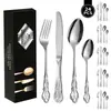 Conjunto de talheres de aço inoxidável para exportação, conjunto de caixa de presente com 24 peças, faca de bife estilo ocidental vintage vazada para hotel