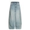 G6893 Jeans Masculino e Feminino Loose Retrô High Street Americano Azul Lavado com Listras Laterais