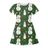 Vestido Curto de Manga Curta Soltinho para Meninas com Estampa Digital 3D de Boneco de Neve de Desenho Animado para o Natal - Comércio Exterior Transfronteiriço Europeu e Americano