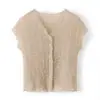 Top Ruched de Cuello V Suave Estilo Coreano de Manga Corta para Mujer, Blusa Nueva de Verano 2026 con Cuello V de Botones, Adelgazante y Versátil