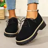 Sapatos Casuais Simples Plus Size Transfronteiriços Femininos Novo Outono/Inverno 2026 Cadarço Solado Grosso Mocassins Casuais Femininos Atacado