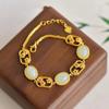 Pulseira de superfície de ovo de jaspe natural S925 prata esterlina banhada a ouro flor de ameixa oco - out não-matéria pulseira de marca pulseira estilo corte das mulheres