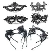 Accesorios de Halloween Set de Máscara de Encaje de Media Cara Collar Gótico Diadema Pendientes Guantes Máscara de Ojos de Mascarada