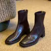 Botines Cortos para Mujer Chuyuji 2026 Nuevo Otoño Invierno Marrón Tacón Grueso Estilo Francés Ajustados al Tobillo Botas Martin Huizhou