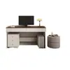 Escritorio moderno minimalista de bloques de color, con una gran superficie blanca y marrón con un diseño de doble cajón, combinado con un gabinete lateral, ideal como escritorio de computadora para dormitorio