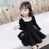 Vestido Fresco de Cuadrado Plisado para Niñas 2026 Otoño Nuevo Estilo Coreano Vestido de Punto Liso tipo Princesa para Bebés