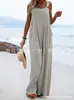 Punto 2023 Nuevo Estilo Verano Moda Femenina Estilo Étnico Color Sólido Botón Tirantes Mono Pantalones de Pierna Ancha Pantalones