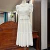 Vestido Blanco de Manga Francesa Volada para Mujer Verano Dulce Reductor de Edad Algodón Tencel Vestido Blanco de Embrión para Mujer