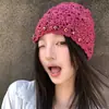 Sombrero Gorro Nuevo de Verano con Perlas Personalizado Transpirable Hueco para Mujer Estilo Étnico Retro Artístico Tejido Fino Suéter Gorro