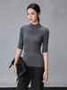 26 Início do Outono 100% Lã Merino Anti-encolhimento Jacquard Vazado Gola Alta Manga Curta Tricô para Mulheres 9738 Siyuan