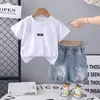 Traje Casual de Dos Piezas de Verano Nuevo para Niños, Transpirable, Holgado, con Cuello Redondo y Letras Bordadas Creativas, Camiseta de Manga Corta