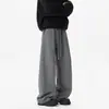 Calça de moletom americana retrô cinza escuro oversized com perna curva, unissex, para outono e inverno, estilo cleanfit, calça de perna reta larga moderna