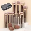 Nuevo Set de 12 Brochas de Maquillaje Transfronterizo con Mangos Largos, Brocha para Contorno, Brocha para Polvos, Brocha para Cejas, Brocha para Sombras de Ojos, Herramientas de Belleza