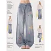 Jeans Bordados con Parche de Estrella para Mujer 2026 Otoño Retro Pantalones Adelgazantes Sueltos Versátiles Rectos Pierna Ancha Pantalones Largos