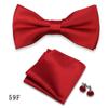 Gravata Borboleta Listrada Cor Sólida Abotoaduras Quadrado Quadrado Terno de 3 Peças Banquete de Casamento Acessórios de Vestuário Masculino vermelho vinho Gravata