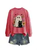 Amazon Wish sitio independiente europeo y americano cómoda holgada versátil divertida mujer gato fantasma floral cuello redondo manga larga sudadera
