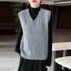 Chaleco de punto trenzado de cuello en V versátil 100% lana pura para mujer, camiseta interior sin mangas, suéter