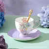 Juego de Café y Taza con Platillo de Porcelana Ósea Rosa Clavel Transfronterizo Lujo Ligero con Borde Dorado y Juego de Té con Tetera Grande Juego de Regalo en Caja