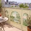 Cortina de privacidad para balcón de plantas tropicales vintage estilo francés, cortina de privacidad para villa, cortina a prueba de viento para barandilla de terraza, tela a prueba de lluvia anti-miradas indiscretas