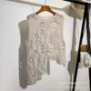 Verano Nuevo Color Sólido Artesanía Pesada Diseño de Encaje Tejido Hueco Crochet Manga Corta para Mujer