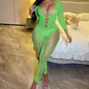 Íntimos Sexys Transfronterizos Europeos y Americanos Malla Azul Zafiro Sexy con Aberturas Pijama de Una Pieza de Manga Larga con Espalda Descubierta W840