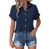 Nueva camisa versátil de color liso con cuello POLO, estilo europeo y americano transfronterizo, top casual y simple de manga corta más vendido en AliExpress