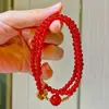 Pulsera de Múltiples Círculos con Diseño Natural de Ágata Calcedonia Roja Sangre de Paloma de Alto Gama Retro Permeable al Hielo