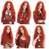Peluca Larga de Maíz Rizado Rojo-Marrón con Raya en Medio, Adecuada para Fiestas de Festival y Disfraces de Cosplay