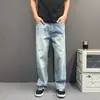 Jeans Rectos de Color Sólido Retro Americano de Moda para Hombre Streetwear Sueltos Versátiles de Pierna Ancha Casual para el Día a Día Pantalones Largos