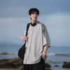 Fornecimento direto da fábrica 270g camiseta listrada pesada de manga curta masculina primavera e verão solta meninos gola redonda ombro meia manga camiseta