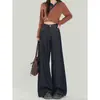 Jeans de Mezclilla Azul Oscuro de Pierna Ancha con Forro de Felpa para Mujer 2025 Tendencia Versátil Nuevos Pantalones Sueltos de Ajuste Petite Otoño e Invierno