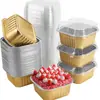 Caja cuadrada de aluminio para pastel personalizada transfronteriza, caja de embalaje de aluminio para postre mousse, embalaje desechable ecológico aislado