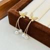 Pendientes largos y elegantes con borlas de mariposa para mujer, con dos piezas de borlas de perla colgantes en la parte trasera, para el rostro, pendientes finos