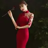 Vestido de Toasting Estilo Chino Cheongsam Novia Mujer Estilo Chino Retro Rojo Vestido de Boda Modificado Estilo Joven Diario