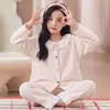 Pijama de Algodón con Dibujos de Nubes Dulces para Niñas Primavera y Otoño Manga Larga Pantalón Largo Niños Grandes Adolescentes Niñas Bonito Holgado Ropa de Casa