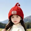 Gorro tejido para niños, unisex, gorro de lana cálido, diseño de caricatura lindo, cubreorejas, estampado de estrellas, gorrito para bebé de otoño e invierno