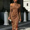 Transfronterizo Nuevo Estampado Digital Casual Personalidad Moda Temperamento Vestido de Manga Larga Hombros Descubiertos Falda Primavera y Otoño Mujer