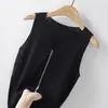 Camisola de Seda de Gelo para Mulheres, Camisa Base para Roupa Íntima, Top Elegante Sem Mangas para Outono e Inverno, Moda com Strass, Cor Sólida, Decote V, Ajuste Slim