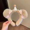 Faixa de cabeça fofa com orelhas de panda para lavar o rosto, faixa de cabeça de pelúcia de desenho animado com coroa alta para mulheres, faixa para maquiagem e lavar o cabelo, acessório de cabelo