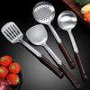 Espátula de Acero Inoxidable 304 con Mango de Madera, Juego de Espátula y Cuchara de Acero Inoxidable para el Hogar, Cuchara de Cocina