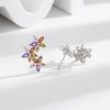 Moda europea y americana de alto sentido, diamantes de color, circonita, flor de cinco pétalos, aretes de color, aretes de temperamento de alta gama para mujer, joyería coreana para las orejas