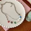 Collar de perlas de agua dulce de doble capa con cuentas de vidrio apiladas para mujer, estilo dulce y moderno, diseño elegante y con sentido de celebridad cibernética, cadena de clavícula.