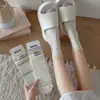Calcetines Finos de Primavera para Mujer, Calcetines Flojos hasta la Mitad de la Pantorrilla en Morado, Moda Coreana Estilo Ins con Etiquetas de Tela Lindas, Calcetines Flojos Estilo Universitario