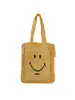 Bolsa de Tote Tejida con Cara Sonriente Amarilla 2026 para Mujer, Bolso de Hombro Hueco de Diseño de Nicho, Estilo Chica Energética