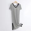 Atacado Listrado Lindo Vestido para Casa Modal Solto Camisola para Dormir Vestido de Casa para Usar Fora Manga Curta Camisola Grátis Sutiã Vestido para Casa