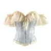 Corsé de ballena estilo francés con estampado de encaje, bustier ajustado para mujer, faja de ballena para usar sobre la ropa.