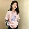 Camiseta base de rayas para niñas, tipo dos piezas, adecuada para niños mayores en primavera y otoño, versátil y elegante, top de algodón puro de manga larga para niños