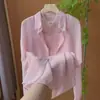 Camisa fina de proteção solar com lantejoulas, estilo doce e suave francês, feminina, verão, casual, solta, versátil, peça para sobrepor